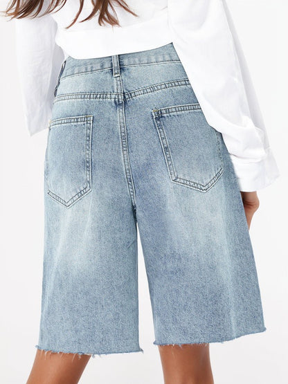 Retro Distressed Raw Hem Bermuda Shorts - TayDiane