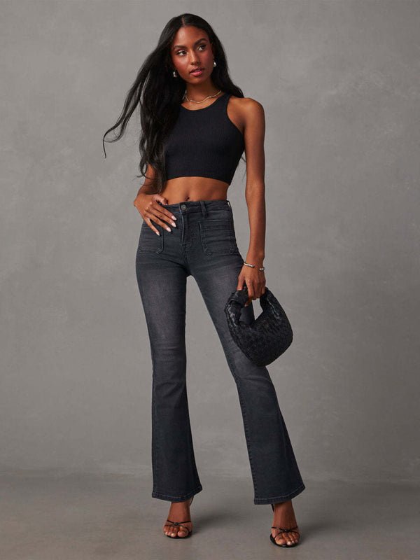 Retro High Waist Slimming Stretch Flared Jeans - TayDiane