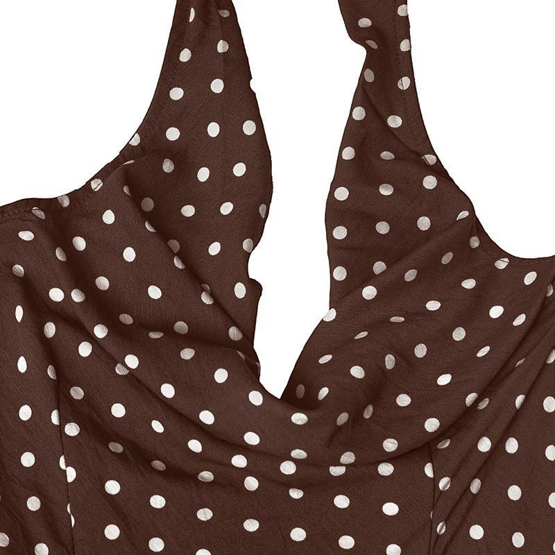 Retro Polka Dot Halter Swing Dress - Taydiane