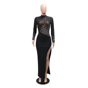 Rhinestone High Slit Party Dress - TayDiane