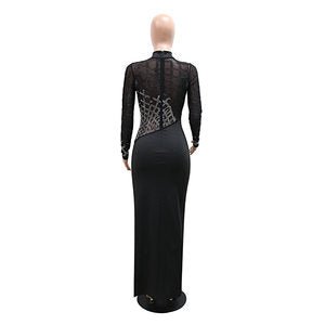 Rhinestone High Slit Party Dress - TayDiane