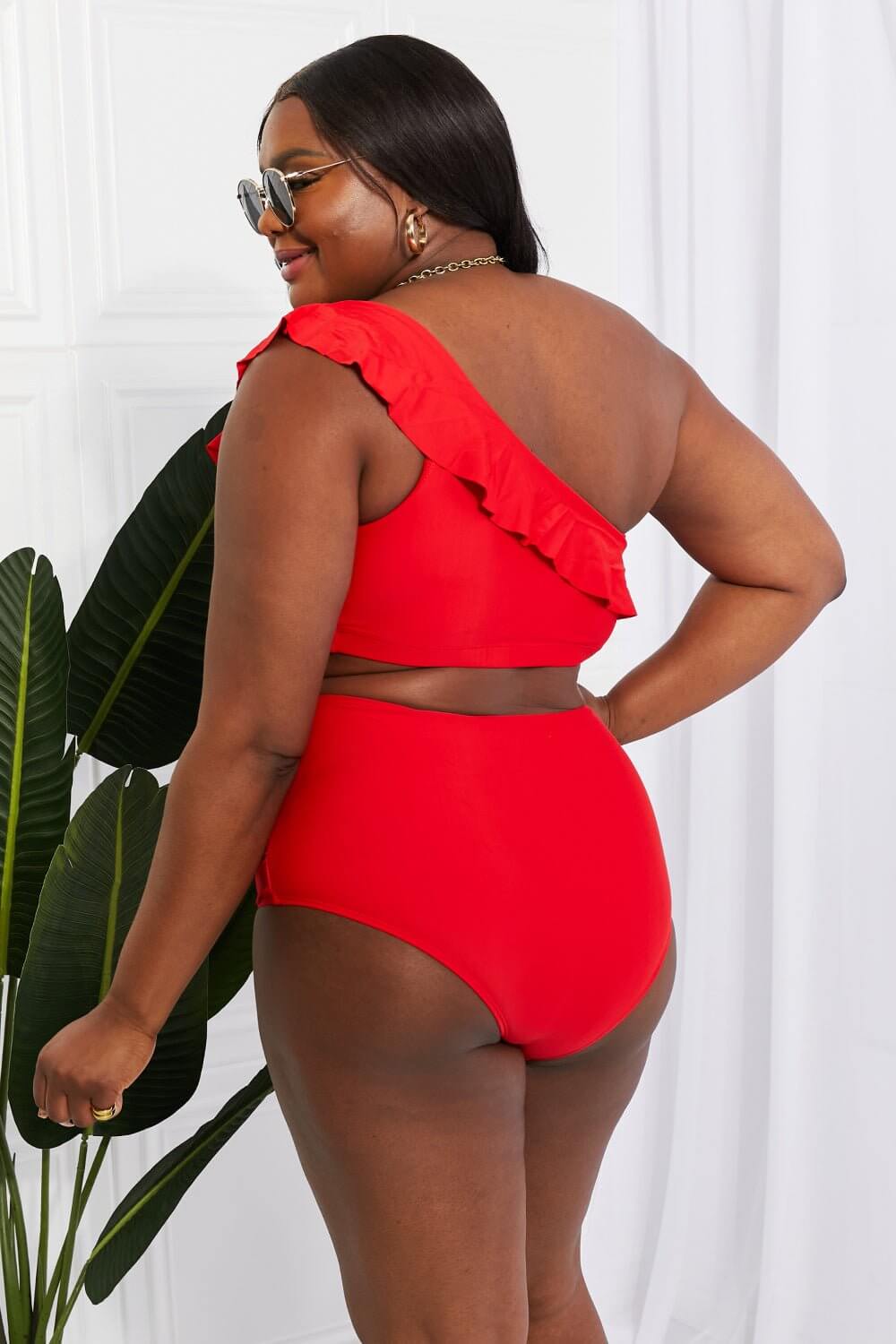 Romance Ruffle One - Shoulder Bikini in Red - TayDiane