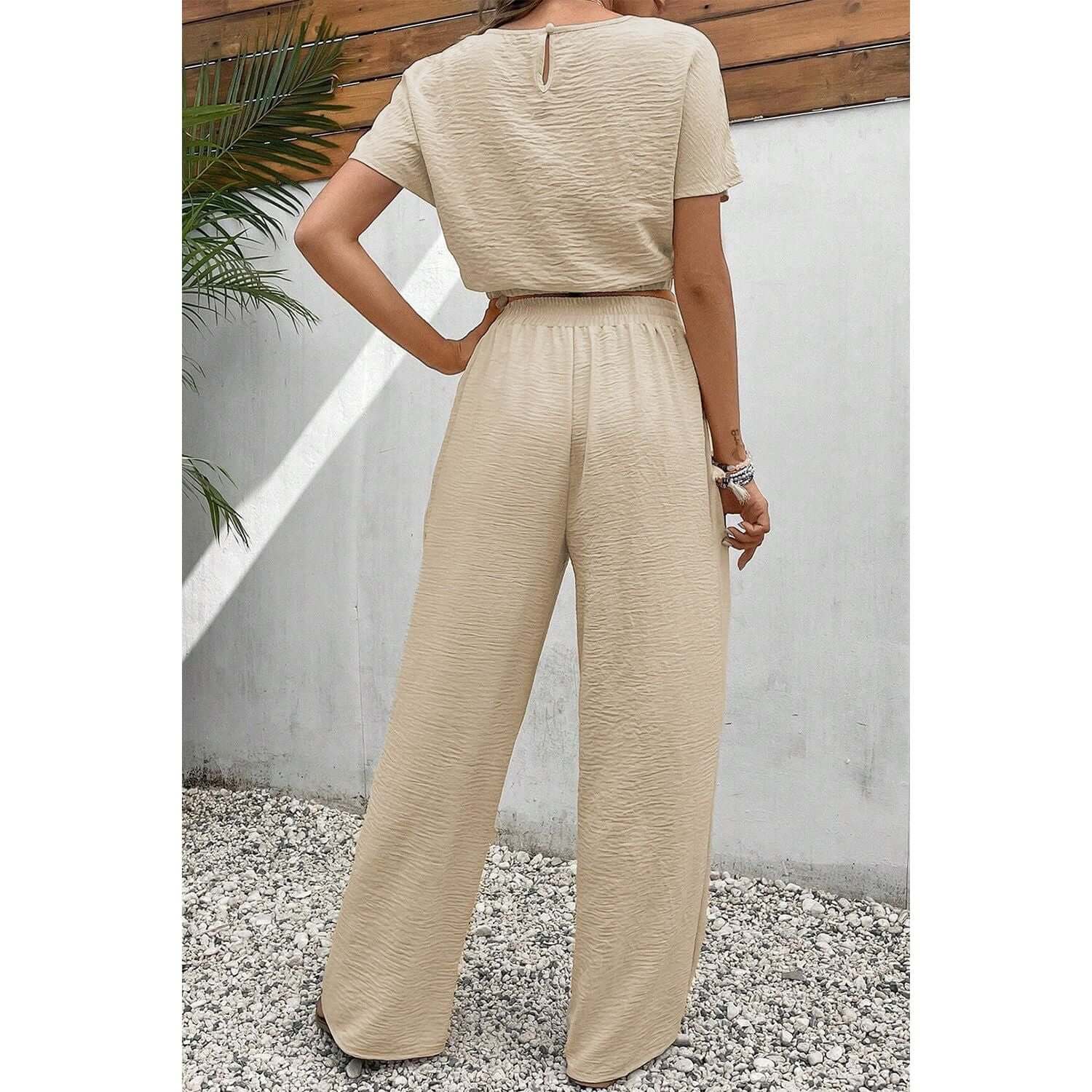 Round Neck Short Sleeve Top and Pants Set - TayDiane