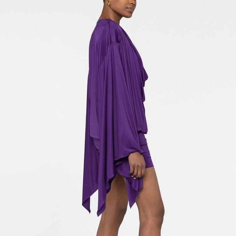 Royal Draped Batwing Mini Dress - TayDiane