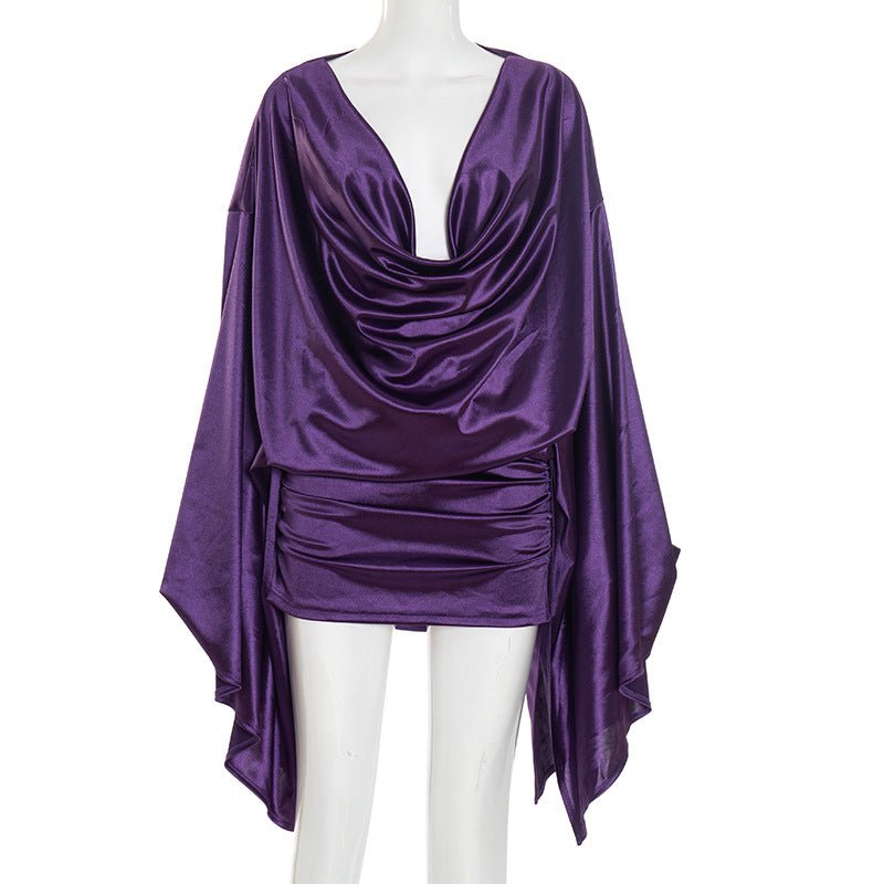 Royal Draped Batwing Mini Dress - TayDiane