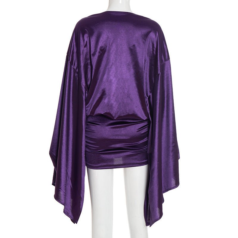 Royal Draped Batwing Mini Dress - TayDiane