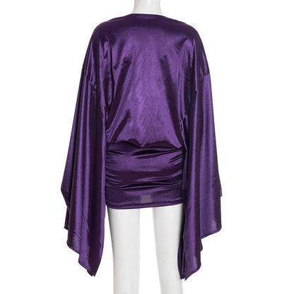 Royal Draped Batwing Mini Dress - TayDiane