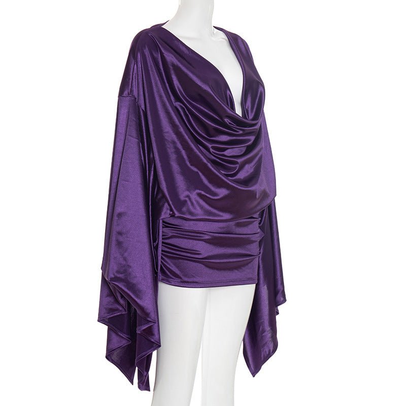 Royal Draped Batwing Mini Dress - TayDiane