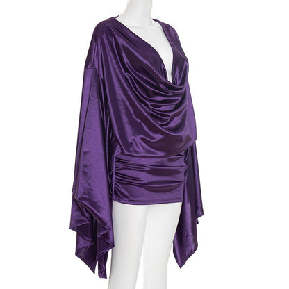 Royal Draped Batwing Mini Dress - TayDiane