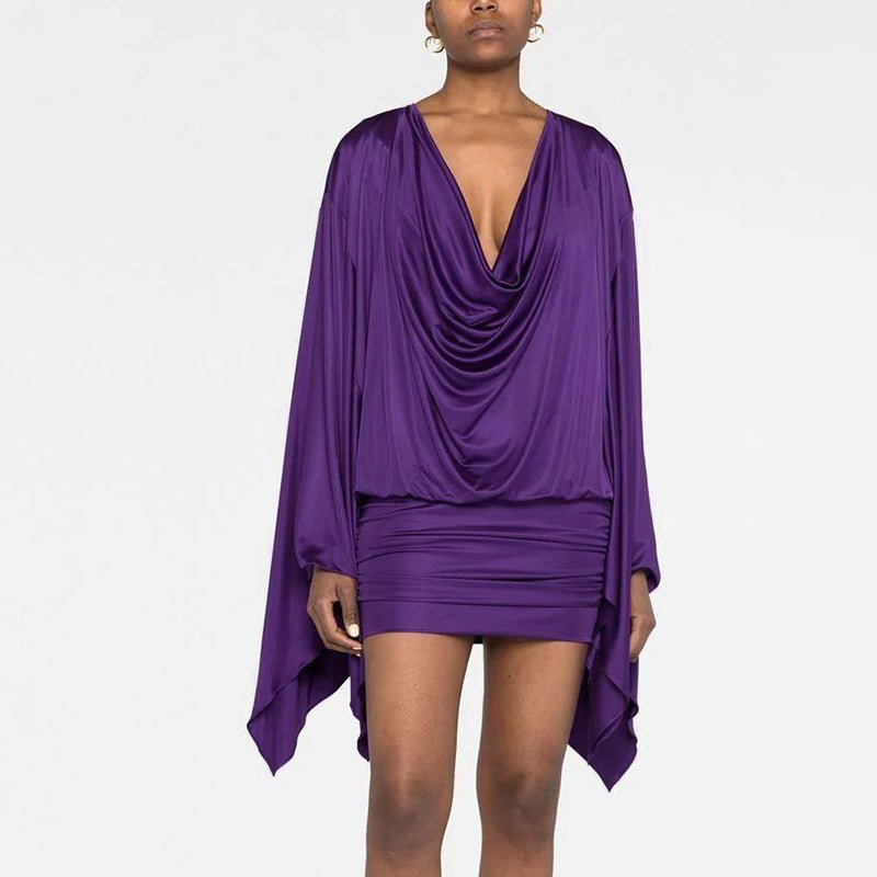 Royal Draped Batwing Mini Dress - TayDiane