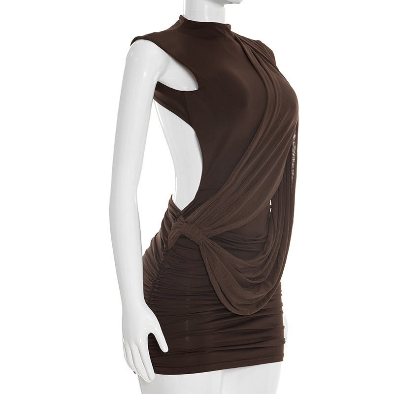 Ruched Asymmetric Backless Mini Dress - Taydiane