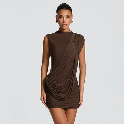 Ruched Asymmetric Backless Mini Dress - Taydiane