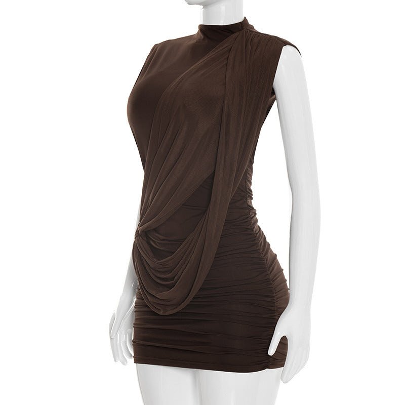 Ruched Asymmetric Backless Mini Dress - Taydiane