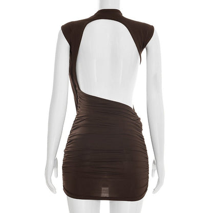 Ruched Asymmetric Backless Mini Dress - Taydiane