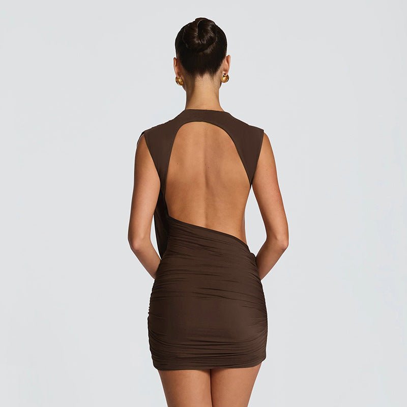Ruched Asymmetric Backless Mini Dress - Taydiane