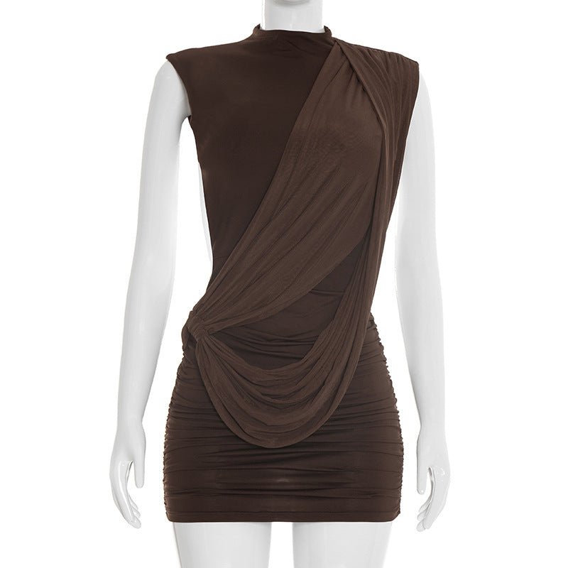 Ruched Asymmetric Backless Mini Dress - Taydiane