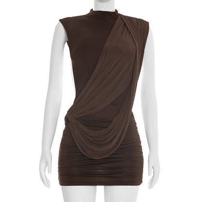 Ruched Asymmetric Backless Mini Dress - Taydiane
