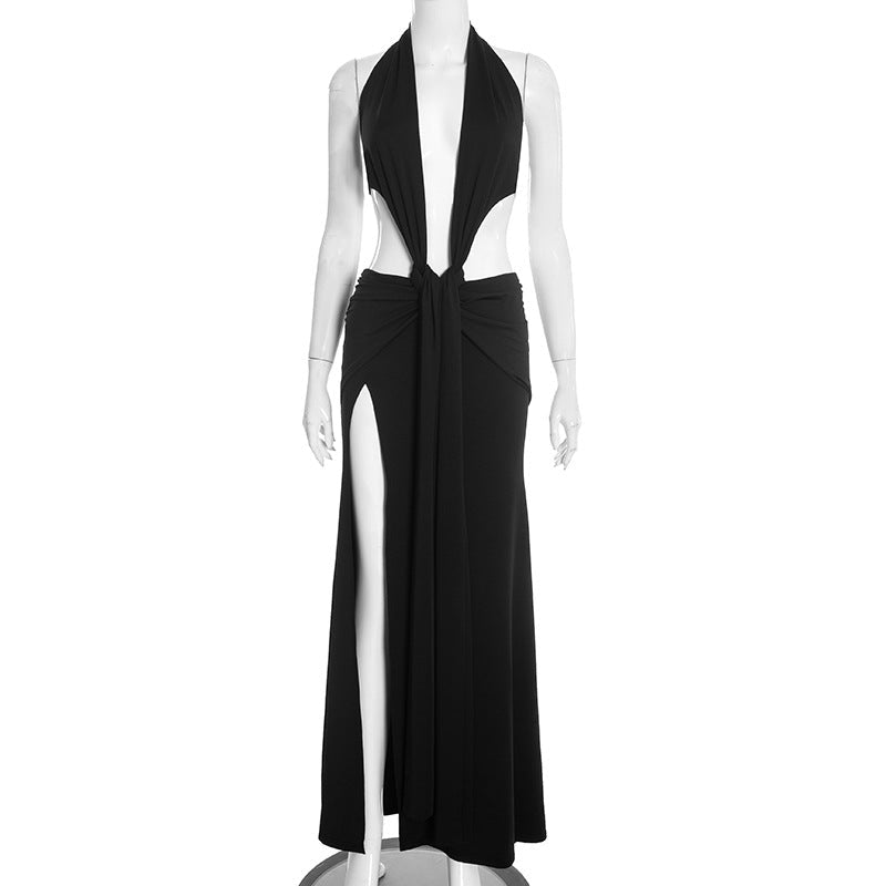 Ruched Cutout Halter Maxi Dress - Taydiane