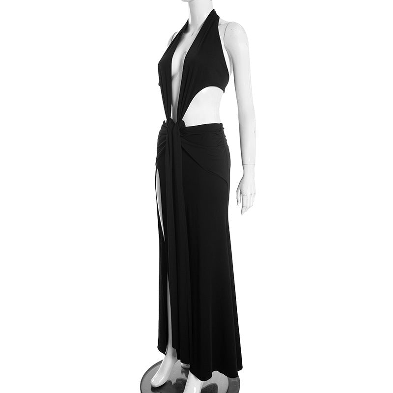 Ruched Cutout Halter Maxi Dress - Taydiane