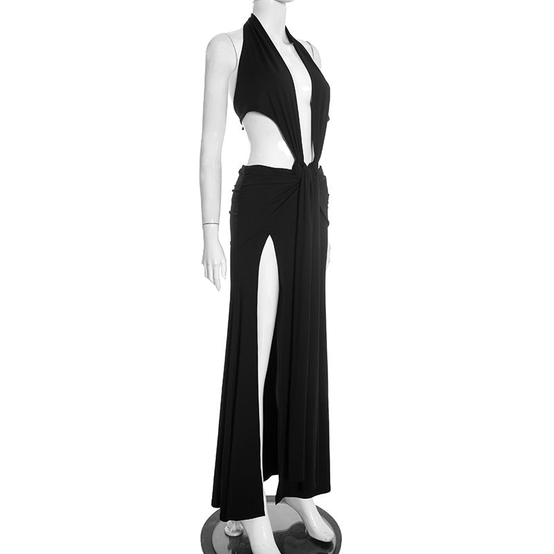 Ruched Cutout Halter Maxi Dress - Taydiane