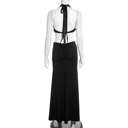 Ruched Cutout Halter Maxi Dress - Taydiane