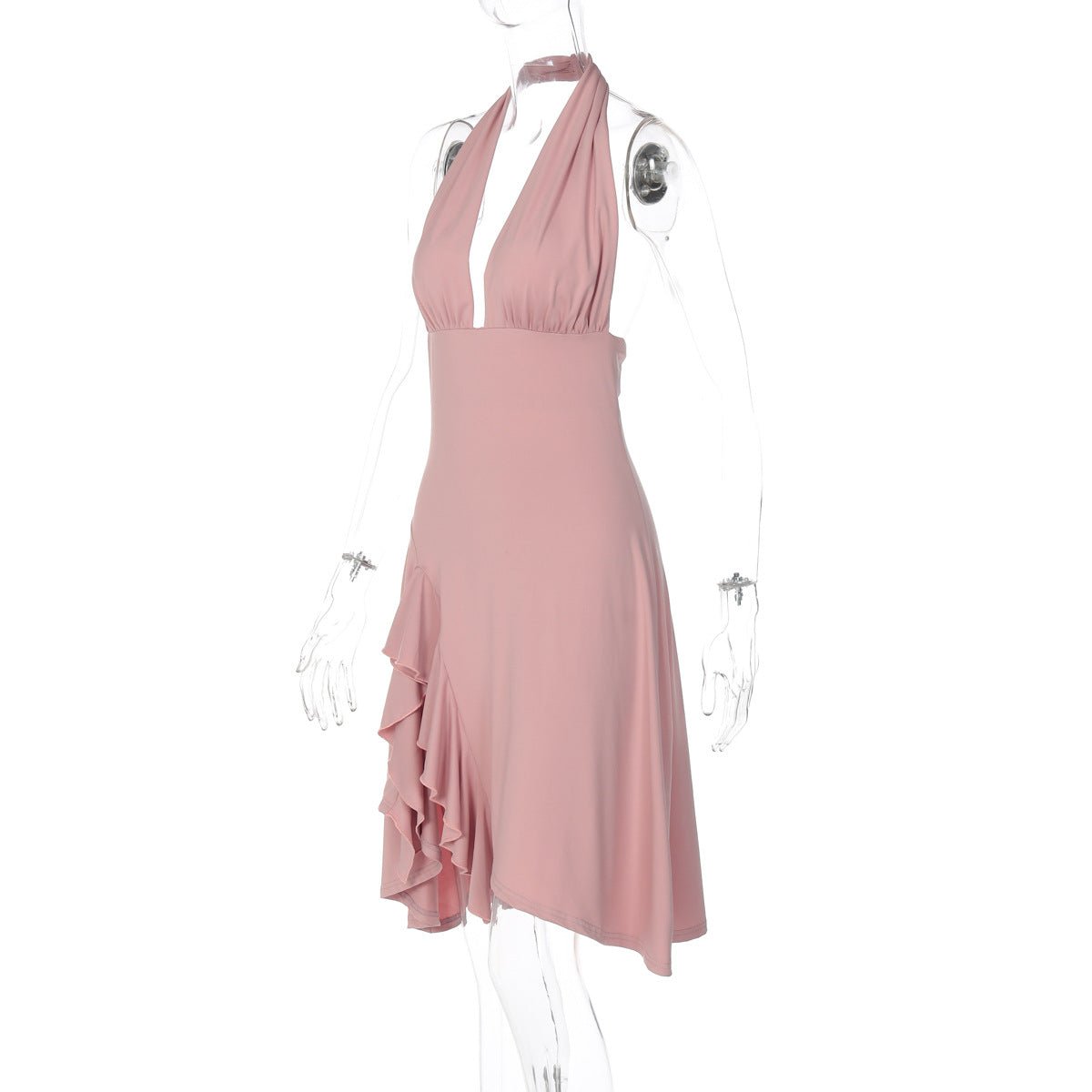 Ruffle Halter Asymmetrical Spring Dress - Taydiane