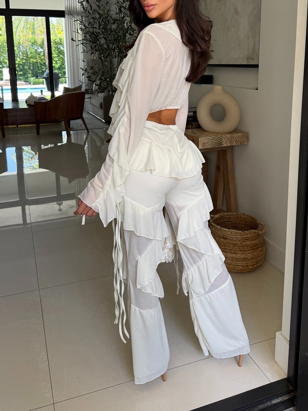 Ruffle Rendezvous Two-Piece Pants Set - Taydiane