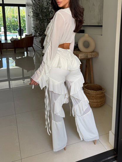 Ruffle Rendezvous Two-Piece Pants Set - Taydiane
