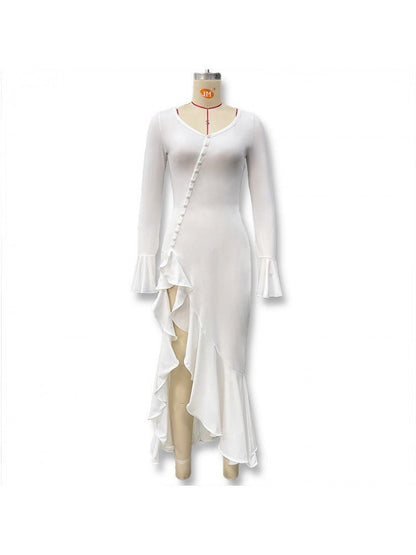 Ruffle Sleeve Split Hem Maxi Dress - Taydiane