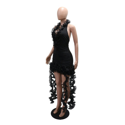 Ruffled Halter High - Low Bodycon Dress - Taydiane