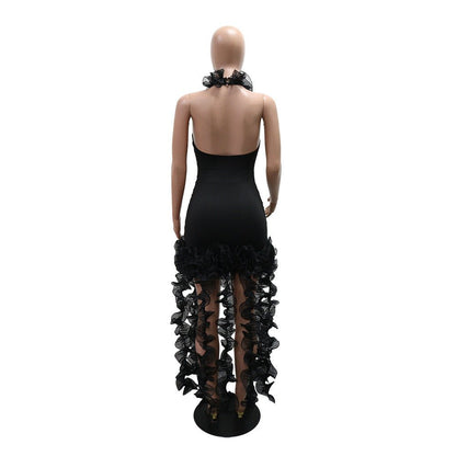 Ruffled Halter High - Low Bodycon Dress - Taydiane