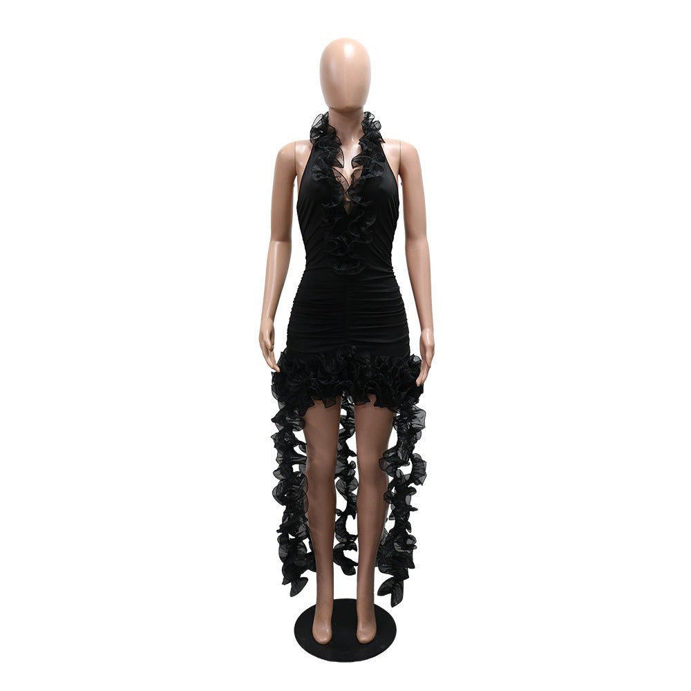 Ruffled Halter High - Low Bodycon Dress - Taydiane