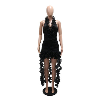Ruffled Halter High - Low Bodycon Dress - Taydiane