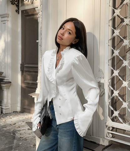 Ruffled Long Sleeved Ruffled Blouse - TayDiane