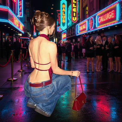 Satin Halter Backless Top - TayDiane