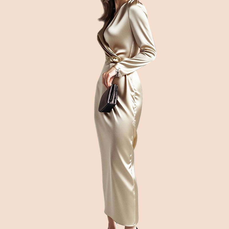 Satin Wrap Waist Midi Dress - TayDiane