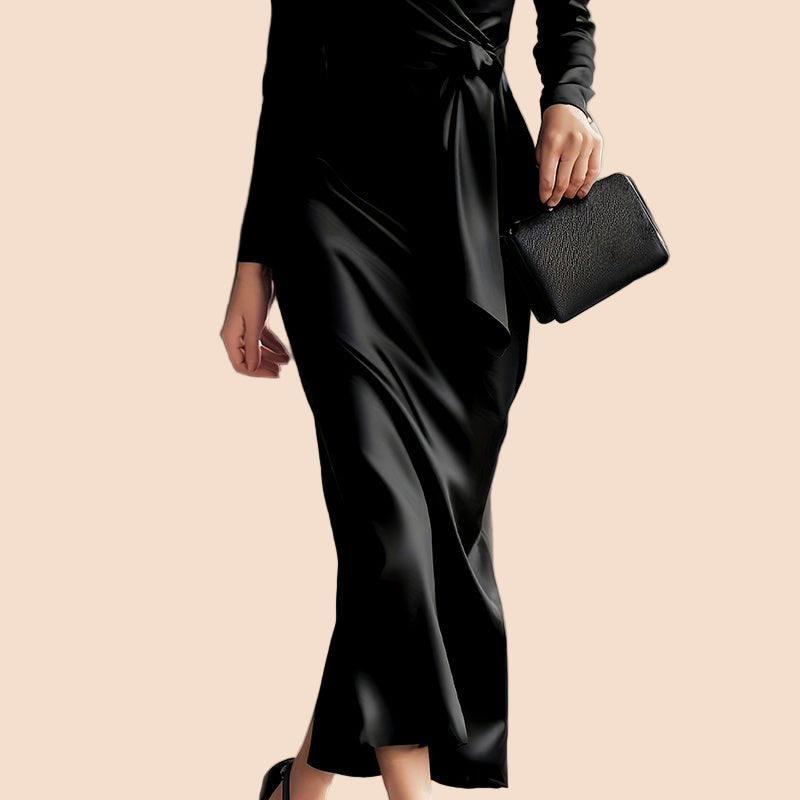 Satin Wrap Waist Midi Dress - TayDiane