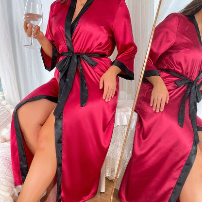 Scarlet Satin Lounge Robe - Taydiane