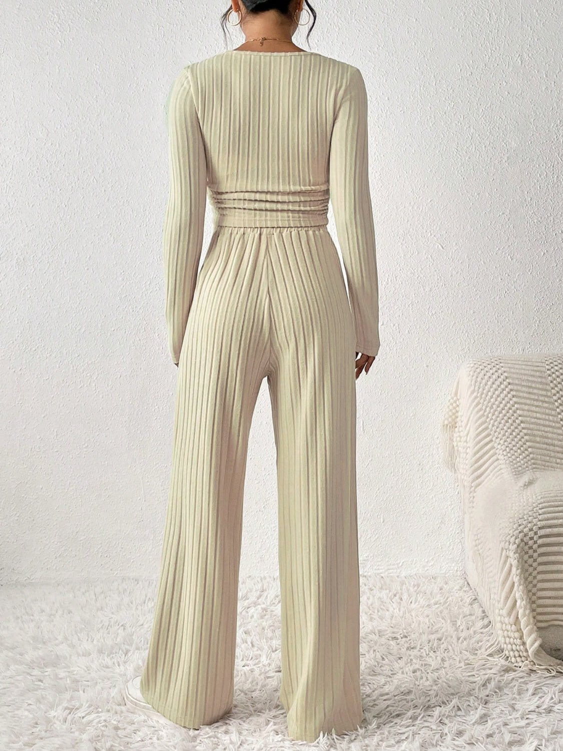 Scoop Neck Long Sleeve Top and Pants Set - TayDiane