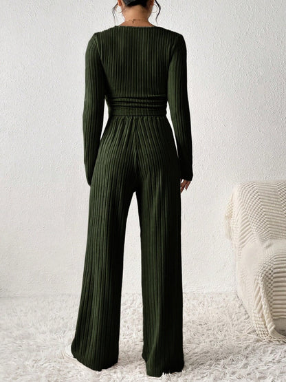 Scoop Neck Long Sleeve Top and Pants Set - TayDiane