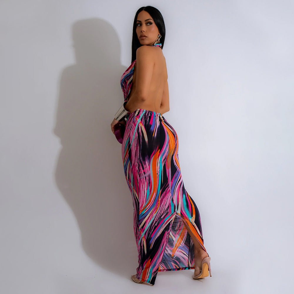 Sexy Backless Halter Maxi Dress - TayDiane