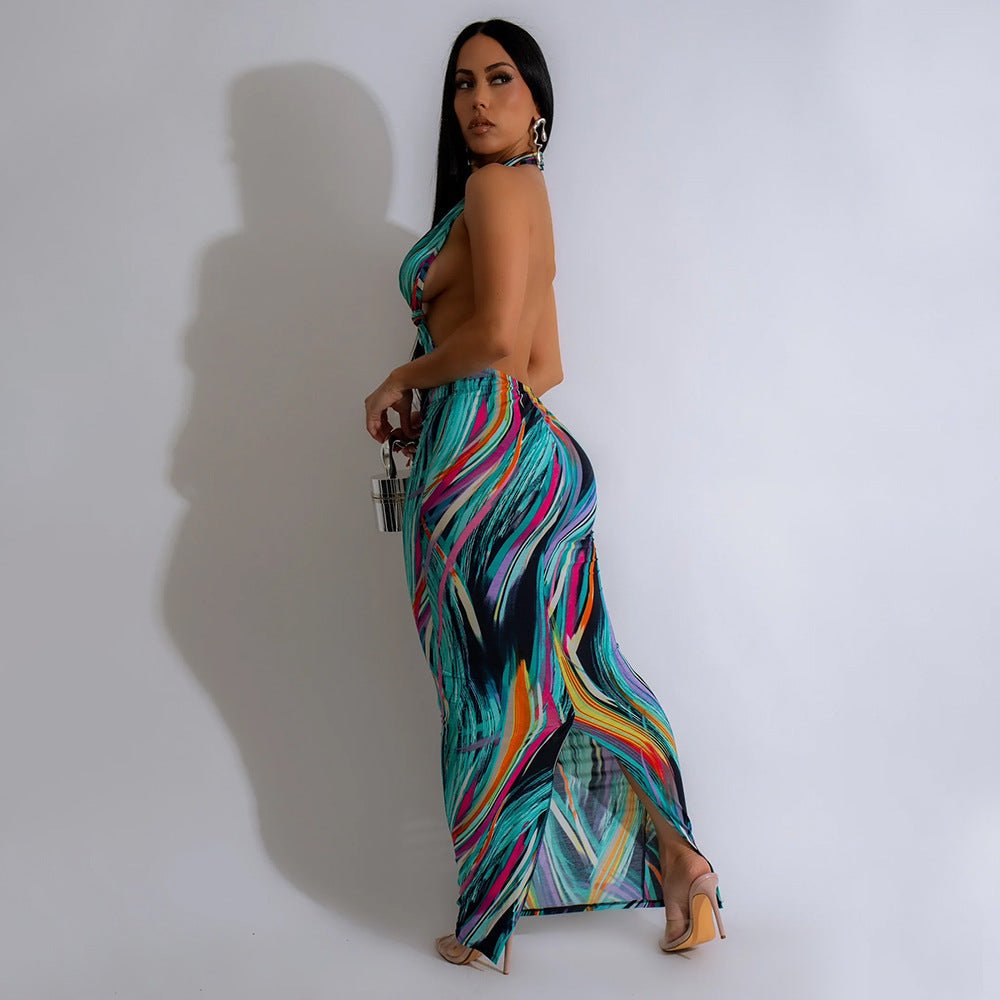 Sexy Backless Halter Maxi Dress - TayDiane