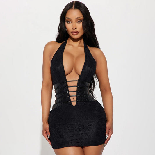 Sexy Deep Plunge Cutout Backless Dress - TayDiane