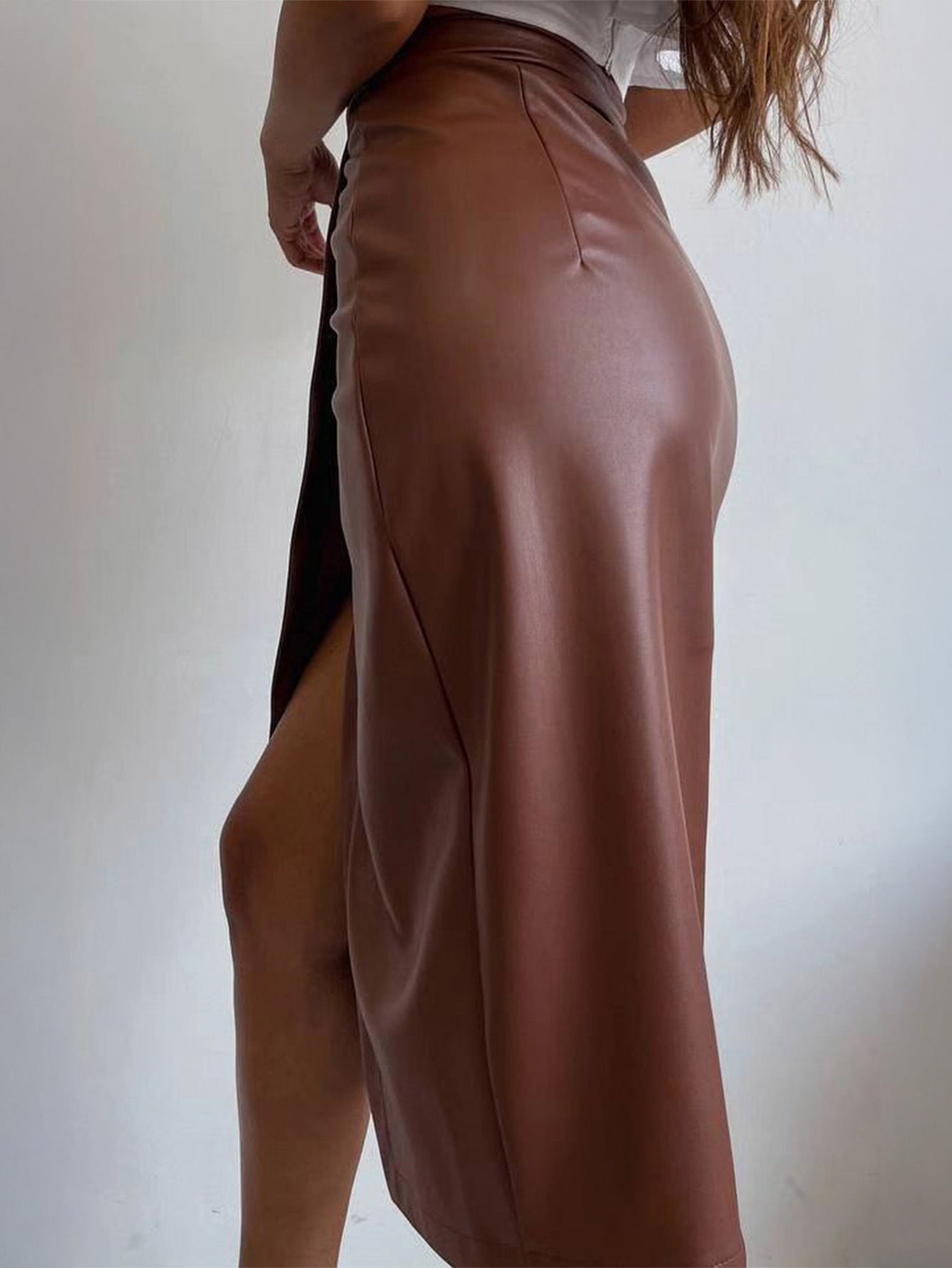 Sexy Lace up Sheath Leather Skirt Women Clothing Autumn Winter - TayDiane
