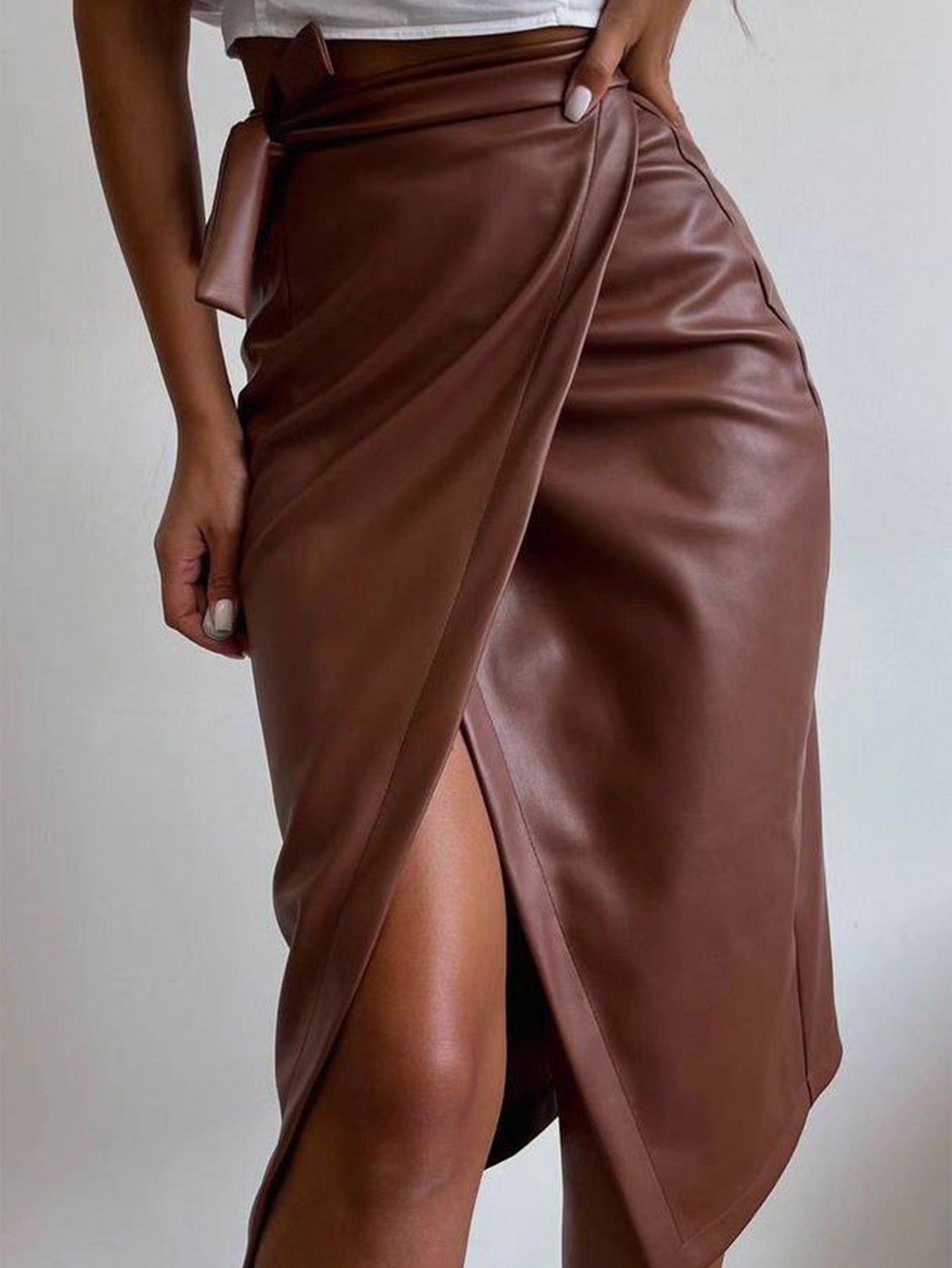 Sexy Lace up Sheath Leather Skirt Women Clothing Autumn Winter - TayDiane