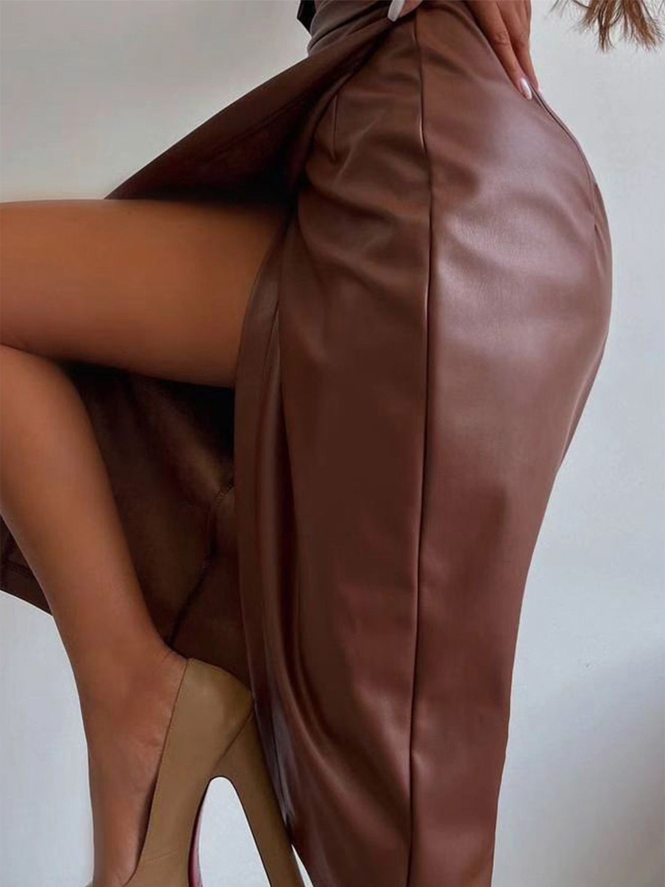 Sexy Lace up Sheath Leather Skirt Women Clothing Autumn Winter - TayDiane