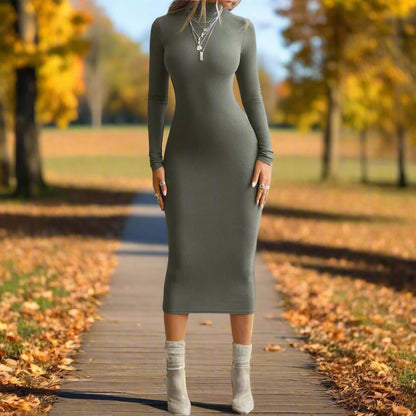 Sexy Mock - Neck Long - Sleeve Midi Dress - TayDiane