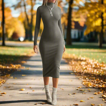 Sexy Mock - Neck Long - Sleeve Midi Dress - TayDiane