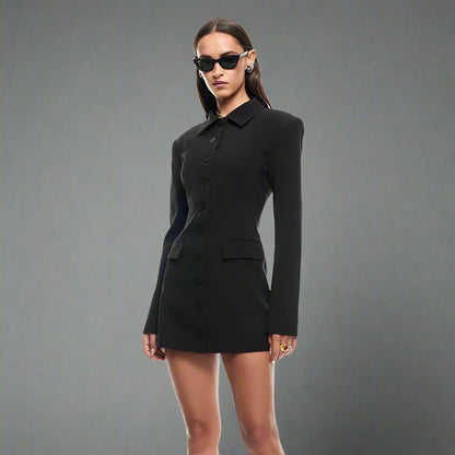 Sexy Slim - Fit Collared Single - Breasted Blazer Dress - TayDiane