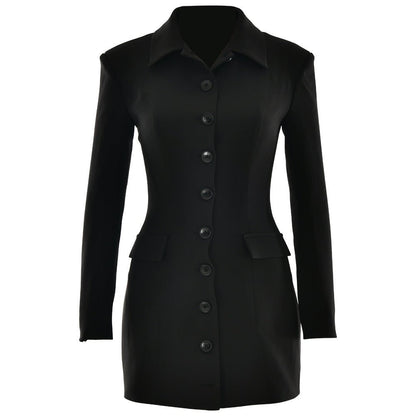Sexy Slim - Fit Collared Single - Breasted Blazer Dress - TayDiane